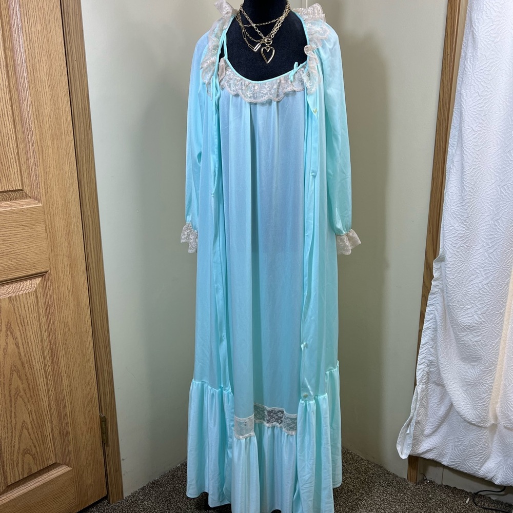 Elegant Light Blue Nightgown with Lace Trim